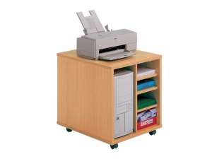 meuble pour PC : regroupe les p�riph�riques informatique dans un minimum de place (imprimante, unit� centrale, papiers...) Structure en panneaux m�lamin�s. Equip� de 4 roulettes L 57cm x P 50cm x H 59 cm.  r�f : MOBIL  : 129 euros ht  en stock coloris : h�tre  et merisier 
