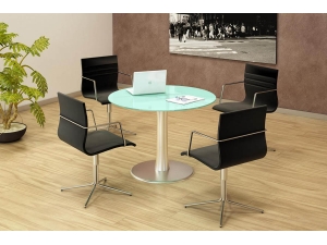 table de réunion plateau en verre :: table ronde plateau verre réunion UQ 123