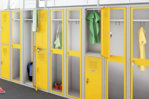 Vestiaire  tout bois pour stade et salle de sport dmontable - ABM :: Vestiaire mtal   portes transparentes  - KA